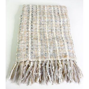 Churchill Handwoven Wool Blend Throw Scarf W/Fringe Neutral Colors (74"x25) EUC